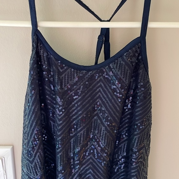 Emerald Sundae S Navy Zig Zag Geometric Blue Sequin Strappy Stretch Slip Dress - Picture 1 of 6